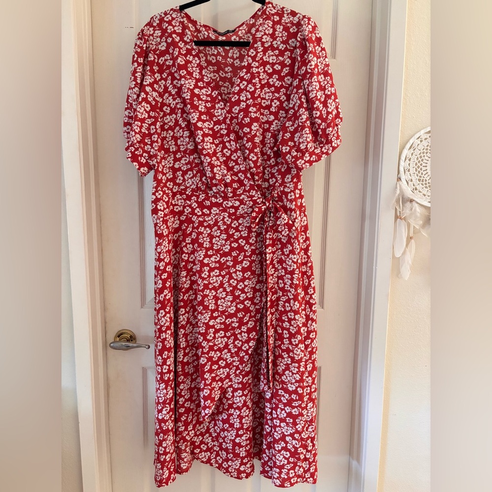 Final✨BloomChic Rusty-Red Floral Midi Dress